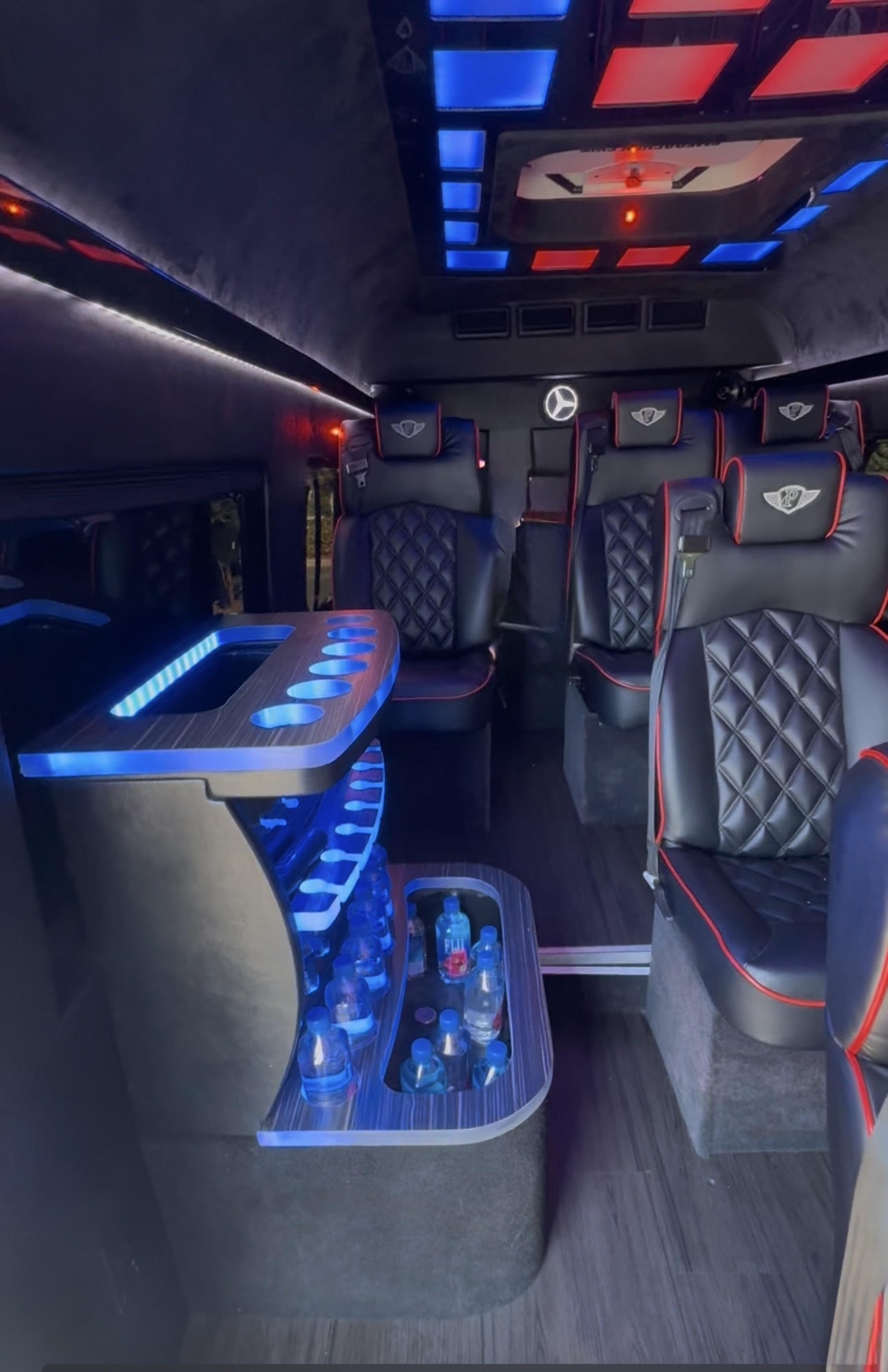 13 passenger Mercedes Sprinter with Captains Chairs and a Bar onbaord. $135 an hour with a 6 hour minimum and $90 in fuel for the day!